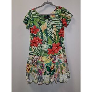Jams world womens medium floral shift dress green Hawaiian tropical sundress